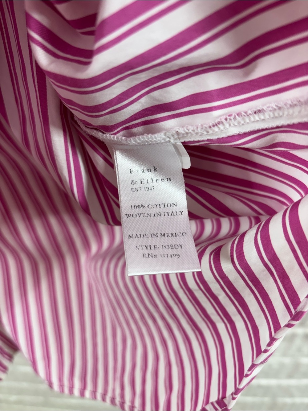 Frank & Eileen Joedy Boyfriend Button Up Woven Shirt Pink Stripe Small - Picture 6 of 6